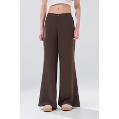 KOAJ - Pantalón palazzo café oscuro con tiro medio y bota anch Mujer
