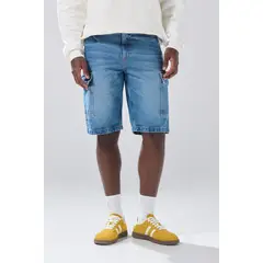 KOAJ - Bermuda cargo azul clara de jean con bolsillos y tiro b Hombre
