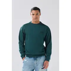 KOAJ - Buzo cuello redondo verde oscuro con arte college delan Hombre