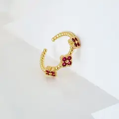 RAVEL - ANILLO AJUSTABLE TREBOLES ROJOS DIVINA