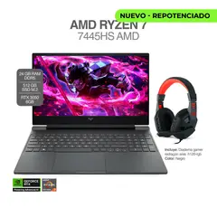 HP - PORTATIL VICTUS - RYZEN 7 7445HS- RTX 3050 - 16" FHD 144HZ - RAM 24GB SSD 512GB DIADEMAS REDRAGON