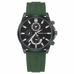 TIME - RELOJ SNILLE VERDE FONDO NEGRO PULSO EN SILICONA CALENDARIO + CAJA HOMBRE