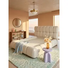 GENERICO - Base de Cama Cubo - Confort Premium en Gamuza - Cabecero - Base Dividida de Lujo