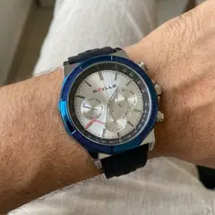 TIME - RELOJ SNILLE NEGRO FONDO BLANCO AZUL PULSO EN SILICONA CALENDARIO + CAJA HOMBRE