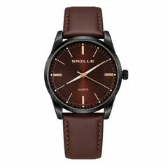 TIME - RELOJ SNILLE CAFE PULSO CUERO SINTETICO + CAJA HOMBRE
