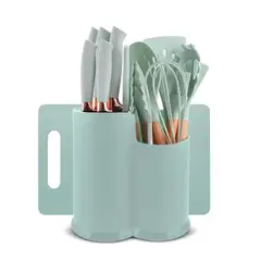 GENERICO - Set 19 Utensilios Mango Madera Punta Silicona