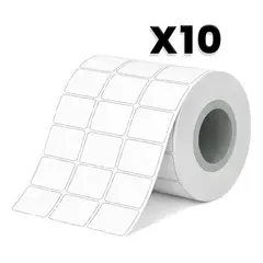 GENERICO - 10 ROLLOS DE ETIQUETAS ADHESIVAS 32x25mm 5000 ETIQUETAS TRANSFERENCIA DIRECTA