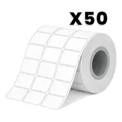 GENERICO - 50 ROLLOS DE ETIQUETAS ADHESIVAS 32x25mm 5000 ETIQUETAS TRANSFERENCIA DIRECTA