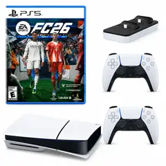 SONY - Consola PS5 Slim 1TB + 2 Controles DualSense + FC26 + Cargador DOBE