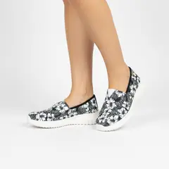 XIAN SHOES - Tenis ultraliviano flor blanca negra Ref E13