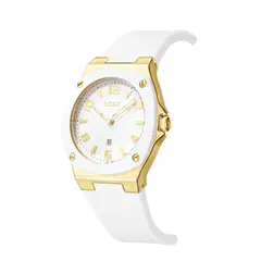 LOIX - Reloj Mujer Silicona Blanco Dorado Analogo Calendario Resistente L1300-4