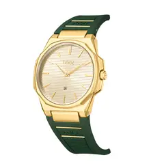 LOIX - Reloj Dama Original Silicona Verde Dorado Extraplano Lujo Analógico Minimalista L1303-3