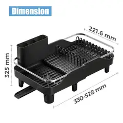 RTA DESIGN - Escurridor De Platos Pureza, Negro, Metalico Cromado Expandible