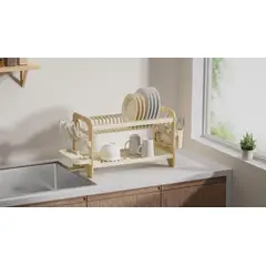 RTA DESIGN - Escurridor De Platos Escurora, Madera y Beige, de 2 niveles