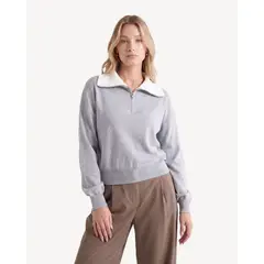 SEVEN SEVEN - Saco Tejido Con Cuello Alto Moderno Para Mujer Gris