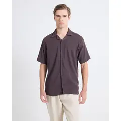 SEVEN SEVEN - Camisa Textura Rústica Para Hombre Café