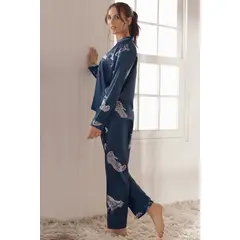 PROVOCAME - Pijama Mujer en Satín Azul Oscuro 23127