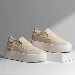 HACHE SHOES - Tenis Beige Moda Confort Plataforma Alta Dama