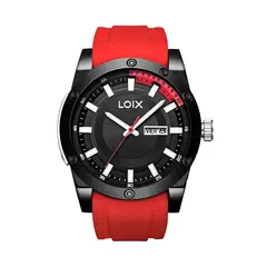 LOIX - Reloj Hombre Original Silicona Rojo Negro Analogo Deportivo Cuarzo Japones L2151-2