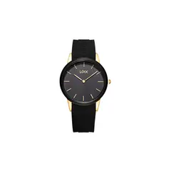 LOIX - Reloj Hombre Original Silicona Negro Analogo Dorado Acero Extraplano Minimalista LA2158-2