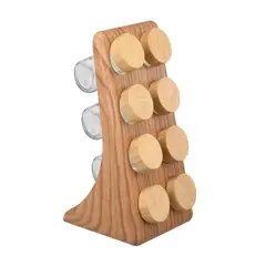 GENERICO - Set Especiero Organizador X8 Frascos Vidrio Base Tipo Madera