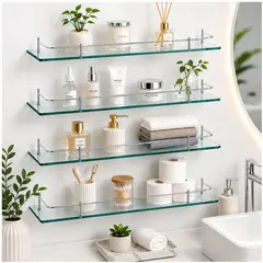 ONE PIXEL - Organizador de Ducha 4 Repisas en Vidrio Templado con Soporte Acero Inoxidable