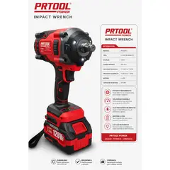 PROTOOL - Llave De Impacto Inalámbrica Prtool 12 128vf 880Nm + Accesorios