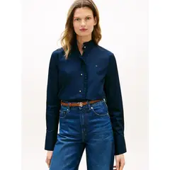 TOMMY HILFIGER - Camisa azul poplin de manga larga con cuello de volantes