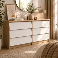 INVAL - Cómoda Bergen de 6 Cajones 150 cm Arena/Blanco.