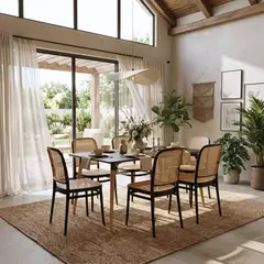 ENTRE NOS HOME - Juego De Comedor Serena Con Mesa Rectangular De Madera Negra Y 6 Sillas Negras