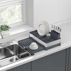 RTA DESIGN - Escurridor De Platos Secovia, Azul y Gris Metalizado, Expandible