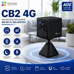 EZVIZ - CB2 4G Cámara 2K con Nano SIM, AOV, IA, Audio Bidireccional y MicroSD 512 GB