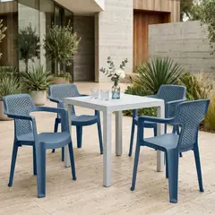 RIMAX - Comedor MIA (1 Mesa Gris + 4 Sillas Con Brazos Azul Petroleo)