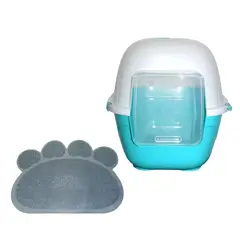 HALLY PET - Baño Sin Filtro Grande Mas Tapete Arenero Celeste