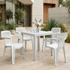 RIMAX - Comedor MIA (1 Mesa Gris + 4 Sillas Con Brazos Blanco reciclado)
