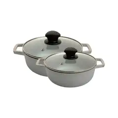 IMUSA - Set Calderos 18 y 20 cm Aluminio Tapa Vidrio