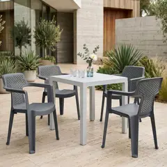 RIMAX - Comedor MIA (1 Mesa Gris + 4 Sillas Con Brazos Grafito)