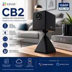 EZVIZ - Cámara WiFi CB2 2MP con Batería Recargable, Audio Bidireccional y Base Magnética