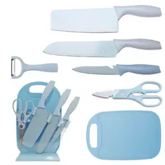 GENERICO - Set X7 Cuchillos Acero Inoxidable Base - Azul