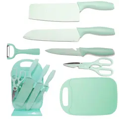 GENERICO - Set X7 Cuchillos Acero Inoxidable Base - Verde