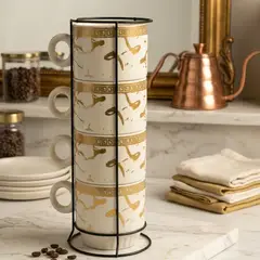 GENERICO - Set X4 Mug Taza Plástica Con Estampado Dorado Reutilizable Café Té Hogar Elegante Regalo