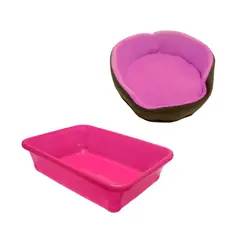 HALLY PET - Bandeja Arenera Economica Mediana Mas Cama Gato Grande Rosado