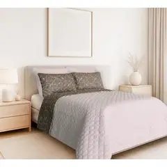BALI - Colcha Doble Faz para Cama Queen 230×240 + Funda 50×75 Adar Gris y Blanco