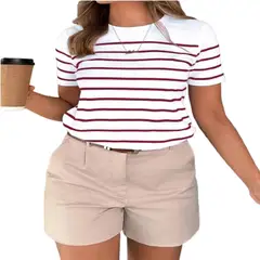 100 - Camiseta Blanca De Rayas Para Mujer
