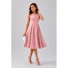 NEGRELI - Vestido Midi Elegante Plisado con Perlas
