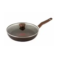 IMUSA - Sartén Antiadherente 24 cm con Tapa de Vidrio Marrón