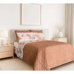 BALI - Colcha Doble Faz para Cama Queen 230×240 + Funda 50×75 Terry Café y Blanco