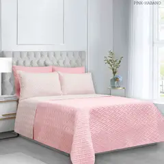 BALI - Colcha Doble Faz para Cama Doble 215×240 + Funda 50×75 Zack Beige y Rosado Polialgodón