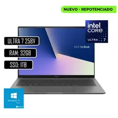 ASUS - PORTATIL ZENBOOK S14 INTEL CORE ULTRA 7 258V - RAM 32GB LPDDR5X - 1TB SSD - 14 OLED TOUCH