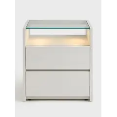 MOBILIARIA ALTA GAMA MONSIER - Mesa de Noche Lumina Elite - Moderna con Luz LED y Superficie de Vidrio - Alta Gama